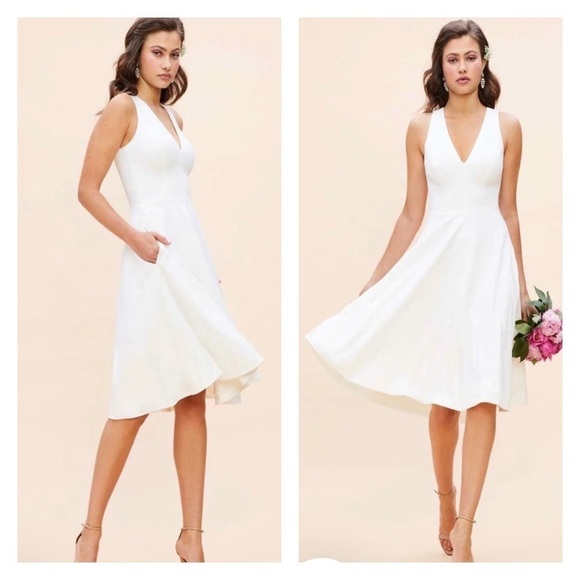 NWT DRESS THE POPULATION Catalina Fit and Flare Cocktail Midi Dres White Small - Picture 1 of 14